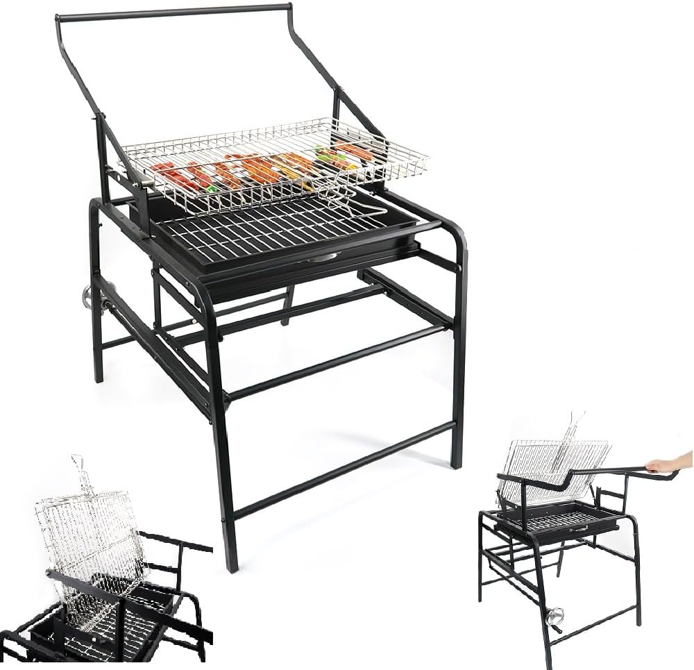 Stainless Steel Rotating Grill, 360° Rotating Charcoal Grills, Heavy Duty Charcoal Grill for Commercial Use, Detachable Portable BBQ Grill for Camping park Party (15.9 * 32.7 * 42.7 inch)