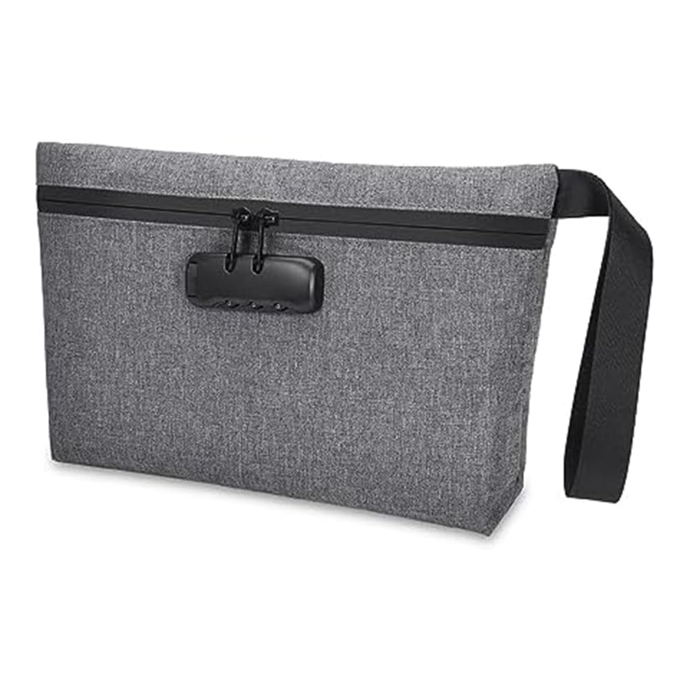 Sirxlevcy Money Bag with Lock, Lockable Cash Bag, Waterproof Bank Bag with Zipper and Lock for Cash, Cell Phone A 30.9 X 19.9cm