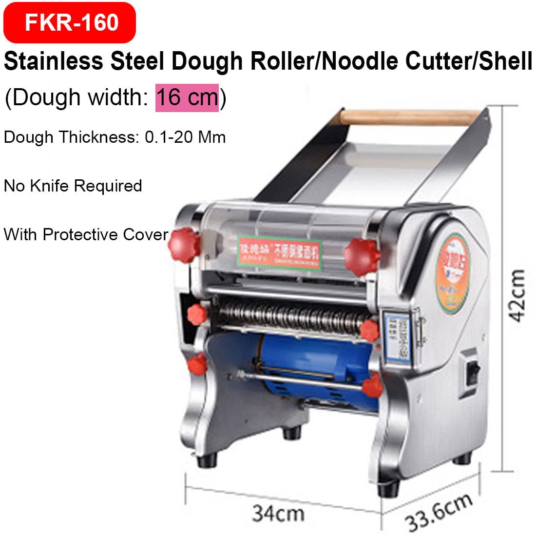 Máquina para hacer pasta de acero inoxidable, rodillo eléctrico de 550 W, cortador de masa resistente, laminador de masa para empanadillas, para uso doméstico y en restaurantes.
