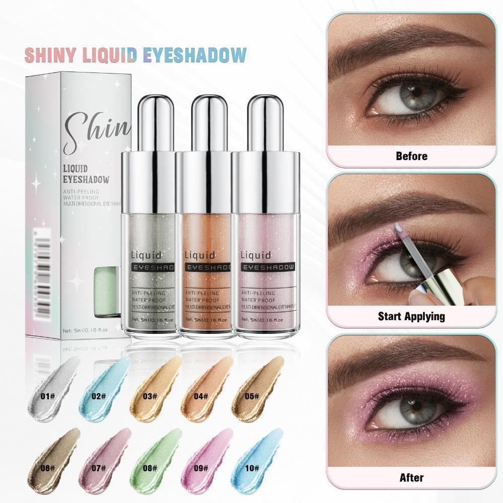Shin Liquid Glitter Eyeshadow, Metallic Shimmer Makeup, Waterproof, Smudge Proof, Long Lasting & Highly Pigmented Eye Gloss - Image 4