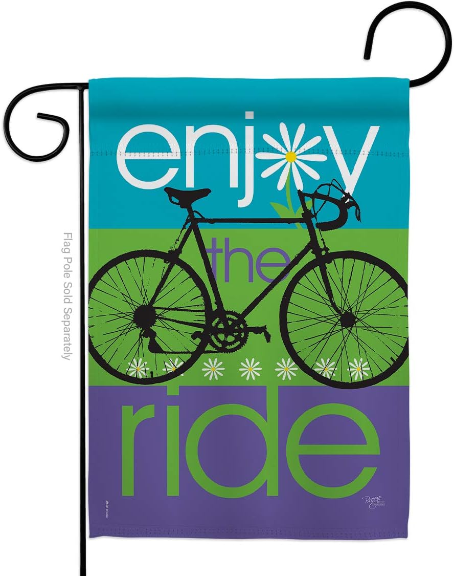 Bike Ride Garden Flag Set Wall Holder Sports Cycling Bicycle Velo Entertainment Activity Physical Small Decorative Gift Yard House Banner Made In USA 13 X 18.5
