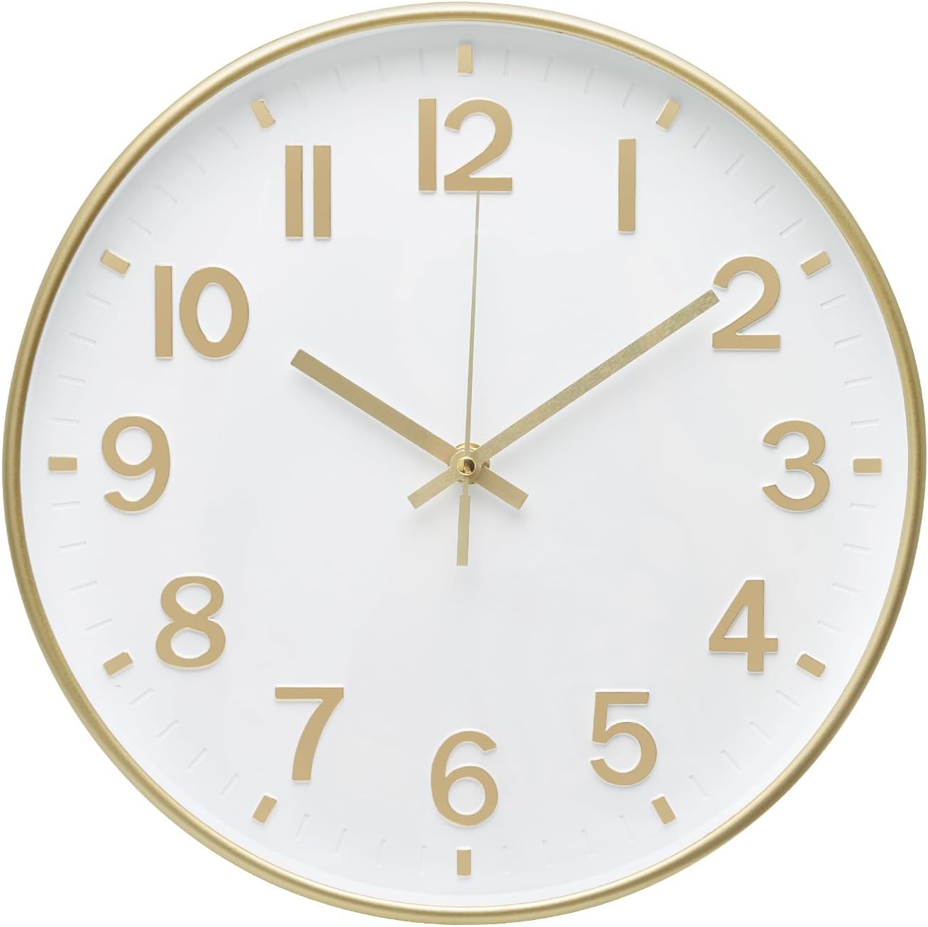 Reloj de Pared 12 Pulgadas Blanco-Dorado Moderno Analógico Silencioso