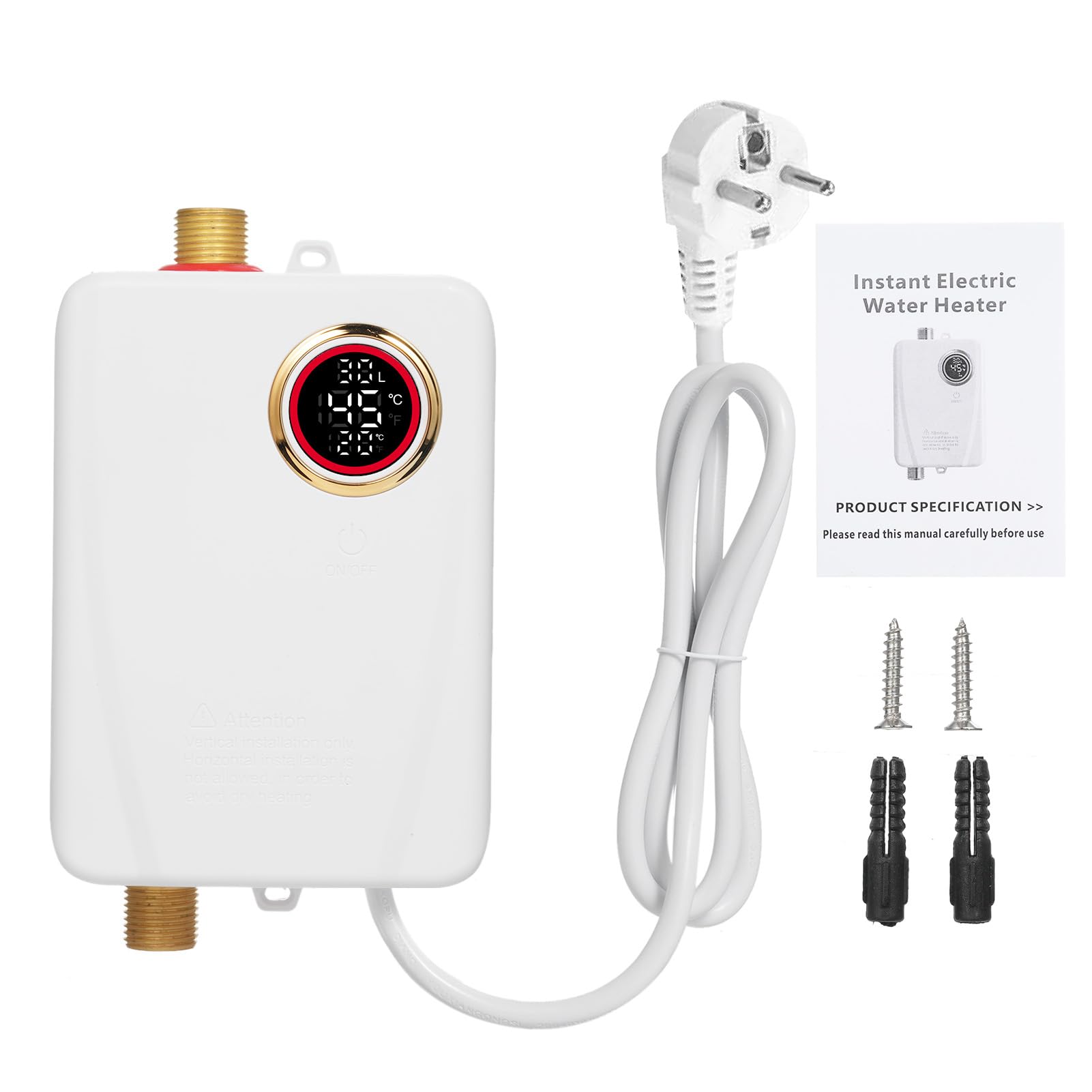 Weytoll Chauffe-eau instantané 3500W 220V Mini chauffe-eau instantané sans réservoir Salle de bain Cuisine Lavage avec affichage numérique de la température pour camping-car Cuisine Salle de bain