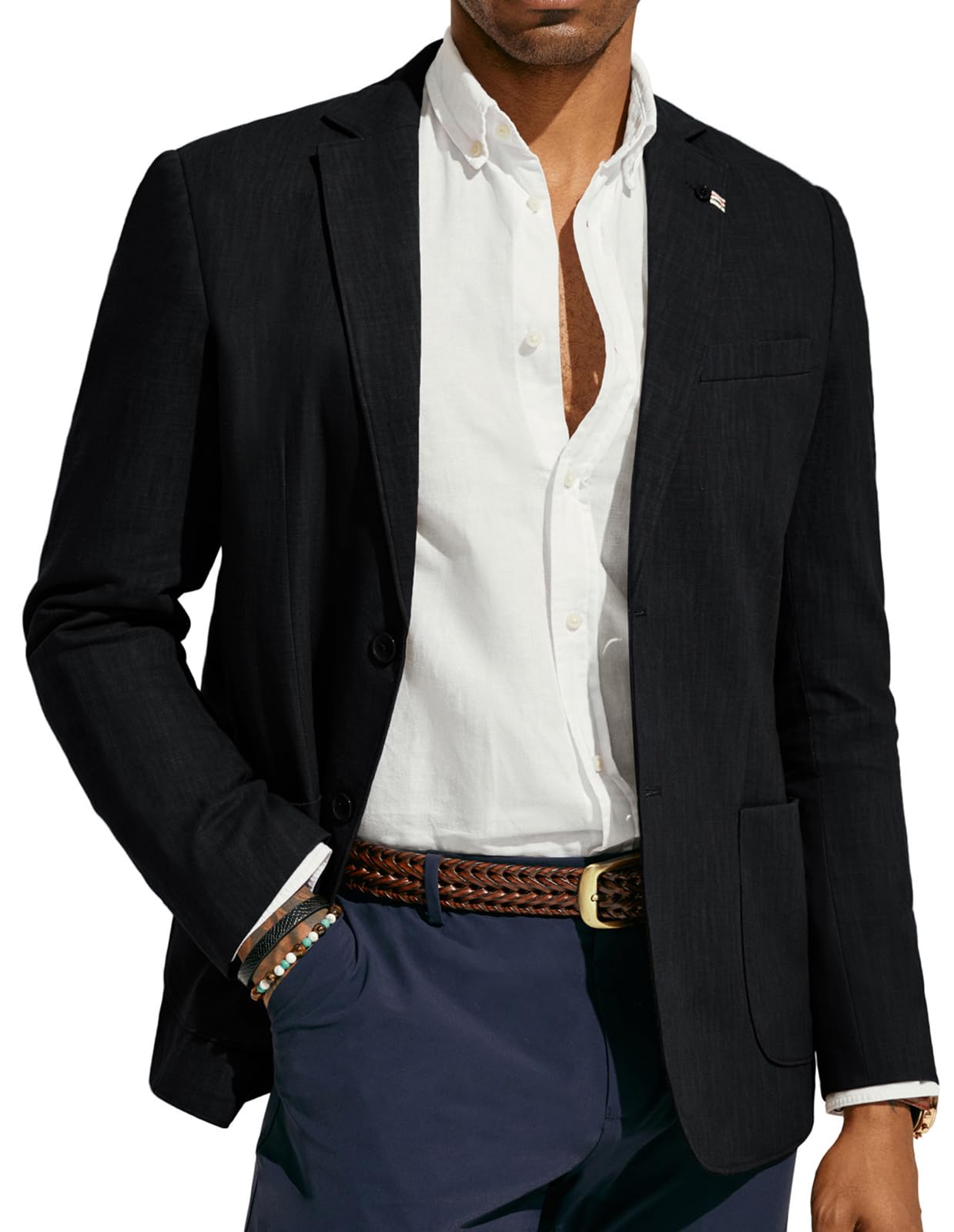 PJ PAUL JONES Herren Leinen Blazer Modern Freizeit Sakko Sportlich Regular Fit 2 Knöpfe Business Anzugjacke