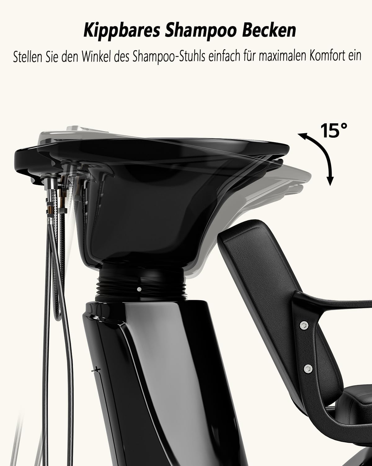 Icoget Professioneller Shampoonierstuhl mit Höhenverstellbarem Becken | Haarwaschbecken für Friseursalons & Barbershops | Ergonomischer Stuhl mit PU-Leder | Neigbares Becken aus PP-Kunststoff