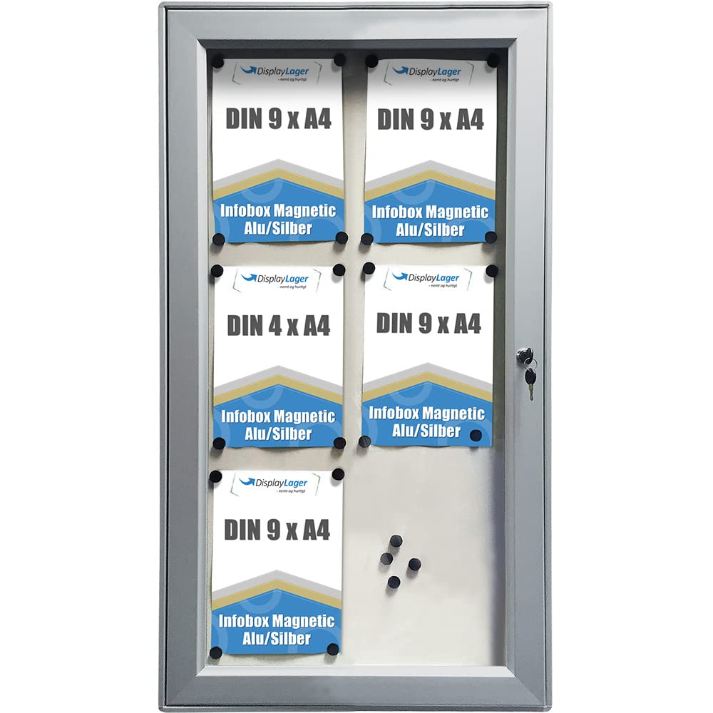 DisplayLager - Magnetischer Schaukasten 6xA4 m. Verschluss, für Whiteboard Marker geeignet, inkl. Magnete, Aufhängeprofil, Befestigungsmaterial, Schlüsselsatz