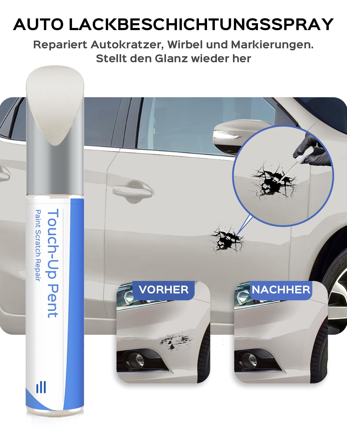 Penna a vernice per Nissan QAB Pearl White Tricoat - Corrispondenza esatta per chip e graffi