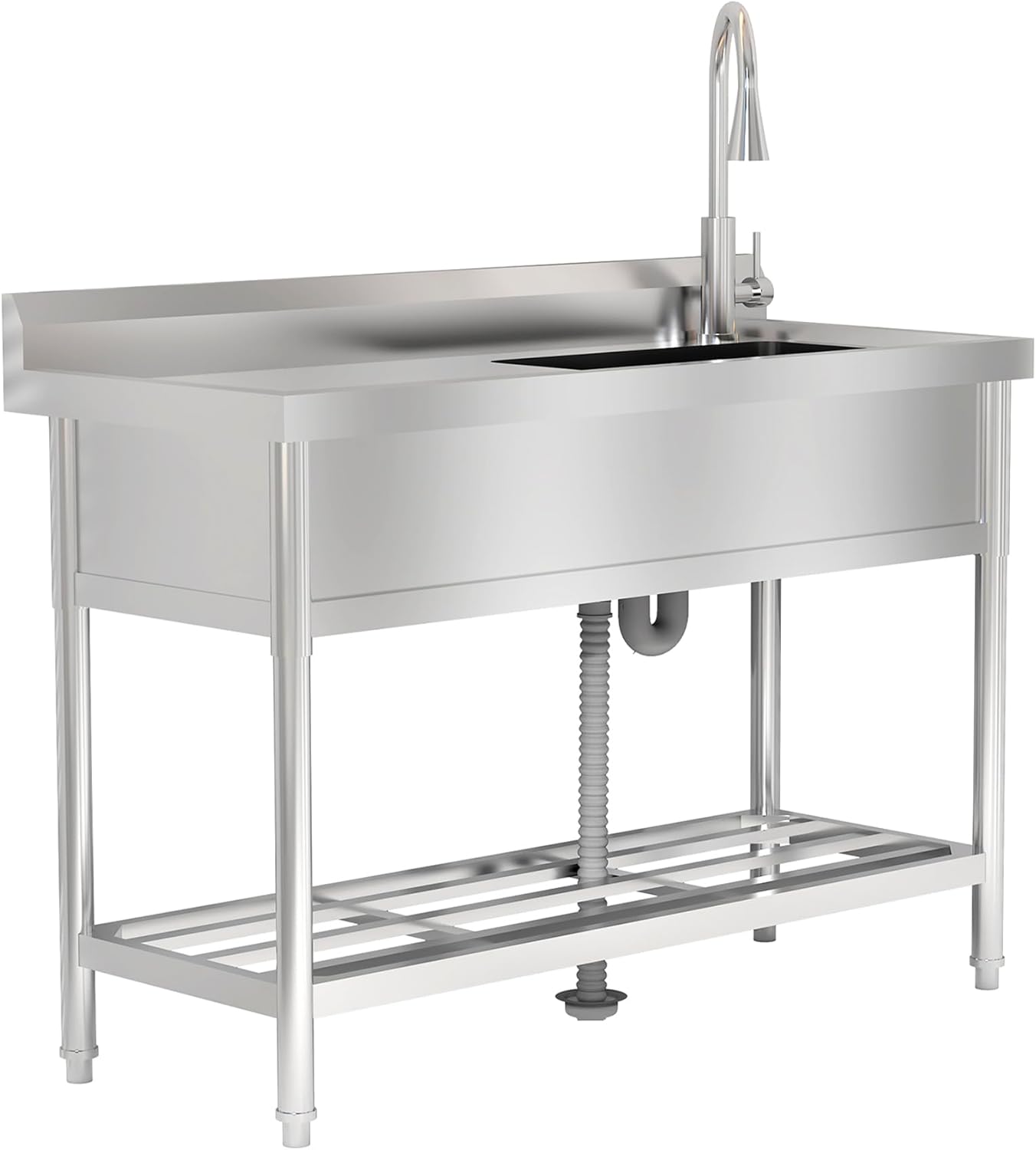 Garvee Utility Sink, 47 in × 20 in × 37 in Single Bowl Freestanding Sink with Pull-Out Faucet, Workbench, Cold and Hot Water Plumbing for Kitchen Laundry Room Garage Garden and Basement