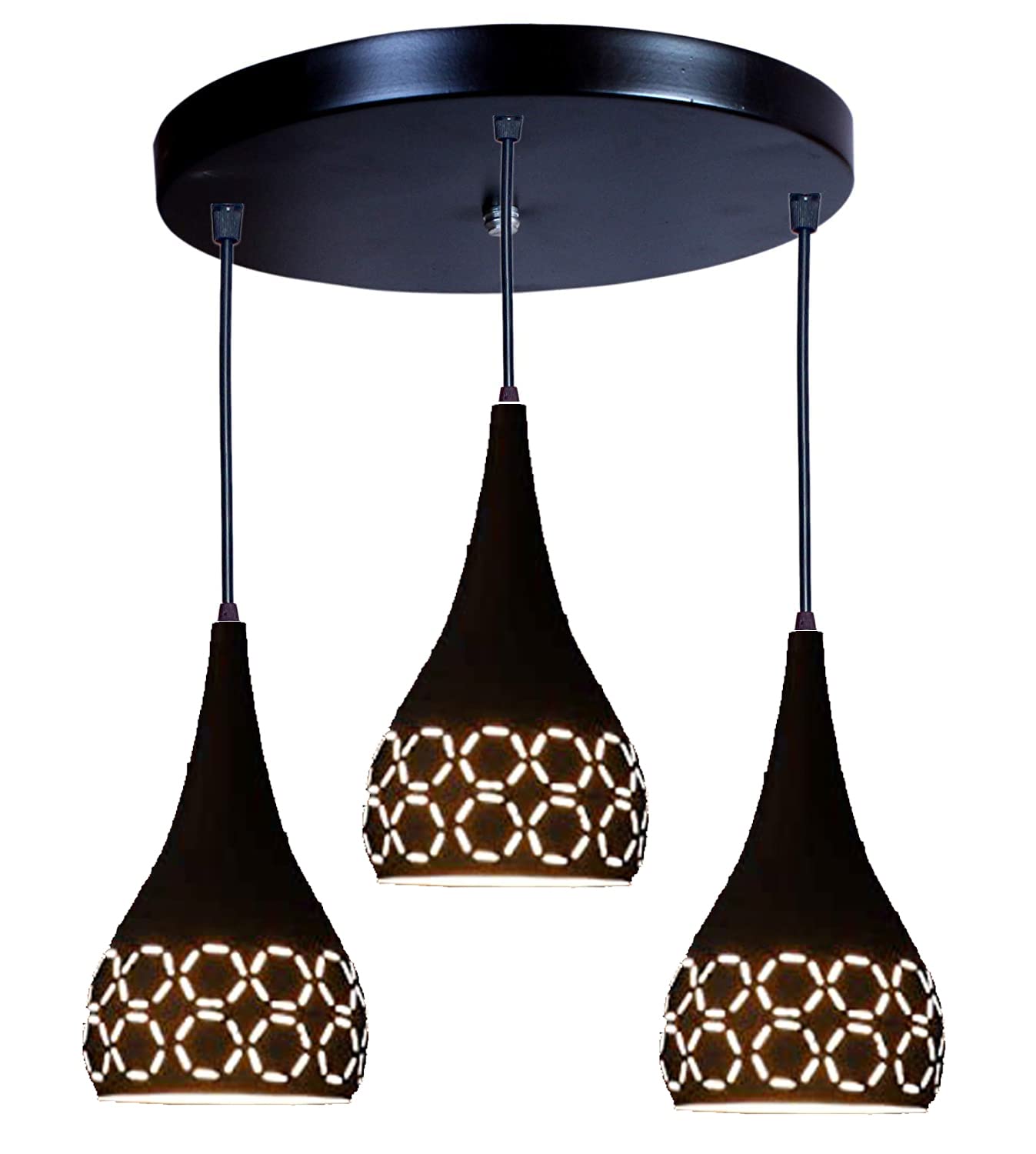 GreyWings Metal Cut 3 Light Cluster Hanging Light Ceiling Pendant Lamp, 6" Small, Black-image-38