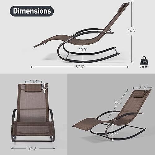 Miniatura 3 de Mansion Home Silla de descanso tumbona para exteriores con almohada desmontable para patio césped piscina sillas de descanso al aire libre marrón