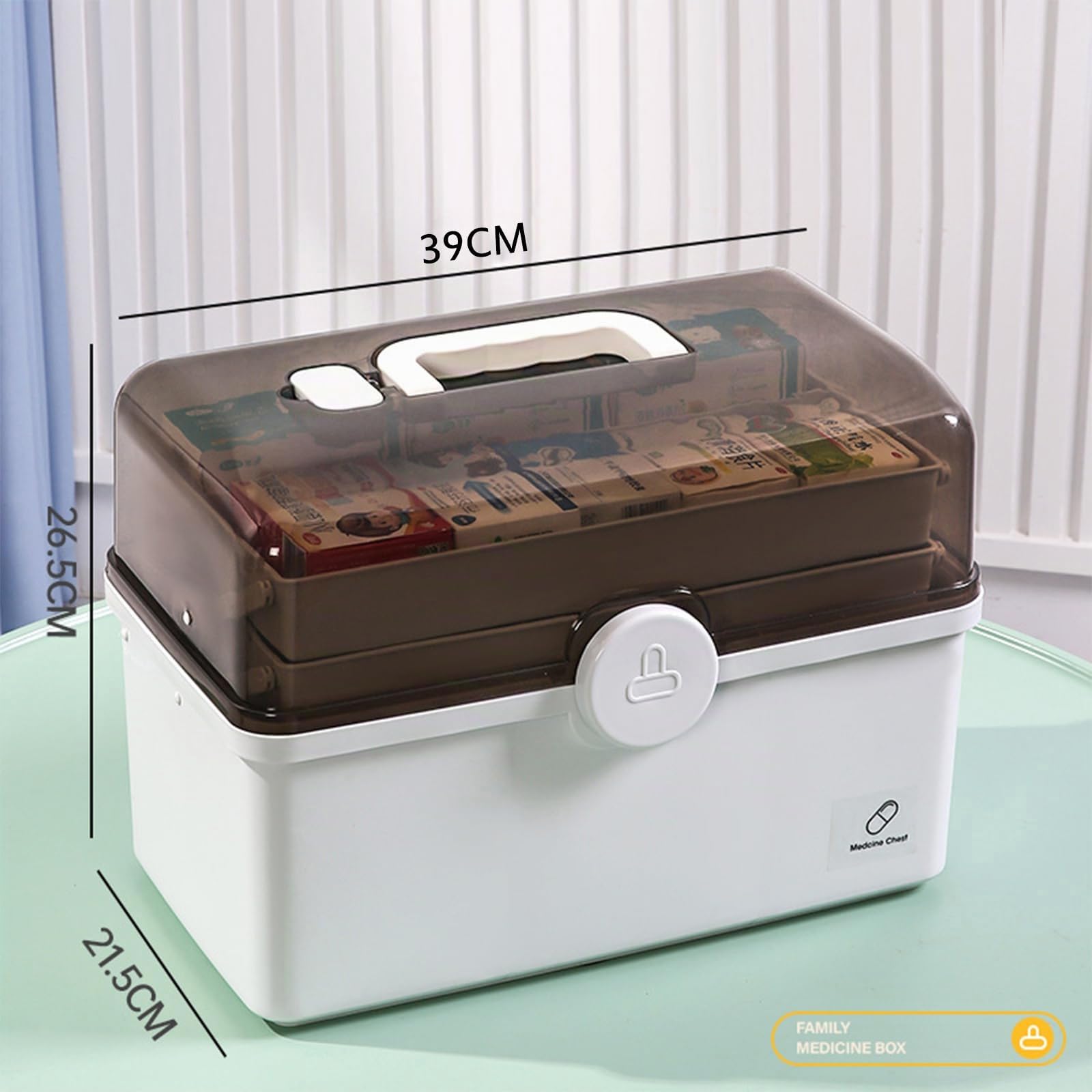 3-Regal Medikamenten Aufbewahrung 39 x 21.5 x 26.5 cm Mehrzweck Medikamentenbox mit Transparentem Deckel Bastelkoffer,Aufbewahrungskasten Medizin Box,tragbare Medizintruhe,große Kapazität medizinische