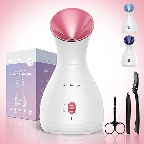 Vista 44 de Newbealer Vaporizador facial, mini vaporizador facial de aroma, humidificador facial de niebla caliente nano iónico para limpieza profunda facial