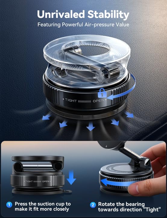Image of JOYROOM Vacuum Magnetic Car Phone Holder, Strongest Suction Cup 360 Adjustable Magsafe Car Phone Mount, Foldable Cell Phone Holders for Your Car for iPhone 16 Pro Max 15 14 13 12 Plus /Android