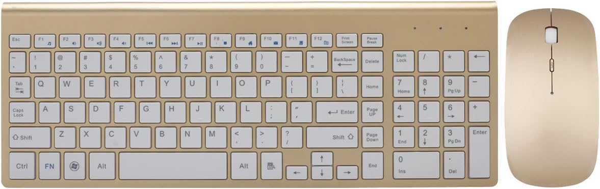 Wireless Keyboard and Mouse Combo,Compact Full-Sized 2.4GHz Ultra Slim Wireless Keyboard with Number Pad and Power-Saving Mouse for Office Windows 10,Laptop,PC,Computer,Desktop,Gold01