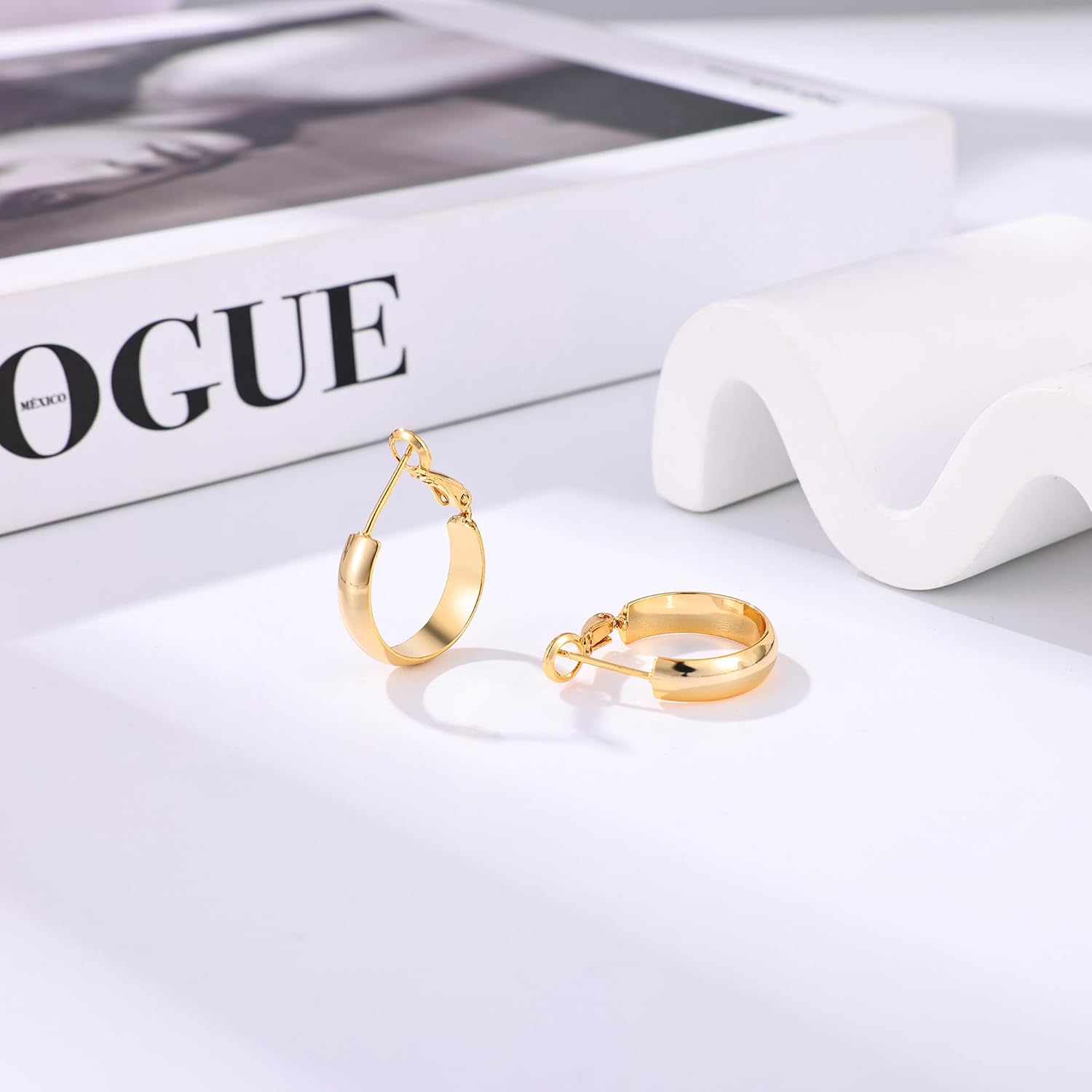 Gacimy 14K Gold Plated Hoop Earrings for Women, 14k Real Gold Plated with 925 Sterling Silver Post, Hypoallergenic Lightweight Thick Hoops Earrings for Women Trendy - Image 4