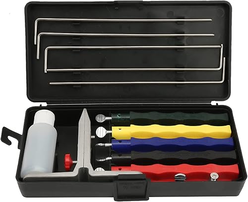 Ejoyous Juego de afilador de cuchillos, juego de afilar con 5 piedras de afilar, abrazadera, varillas guía, caja de transporte, sistema de afilado