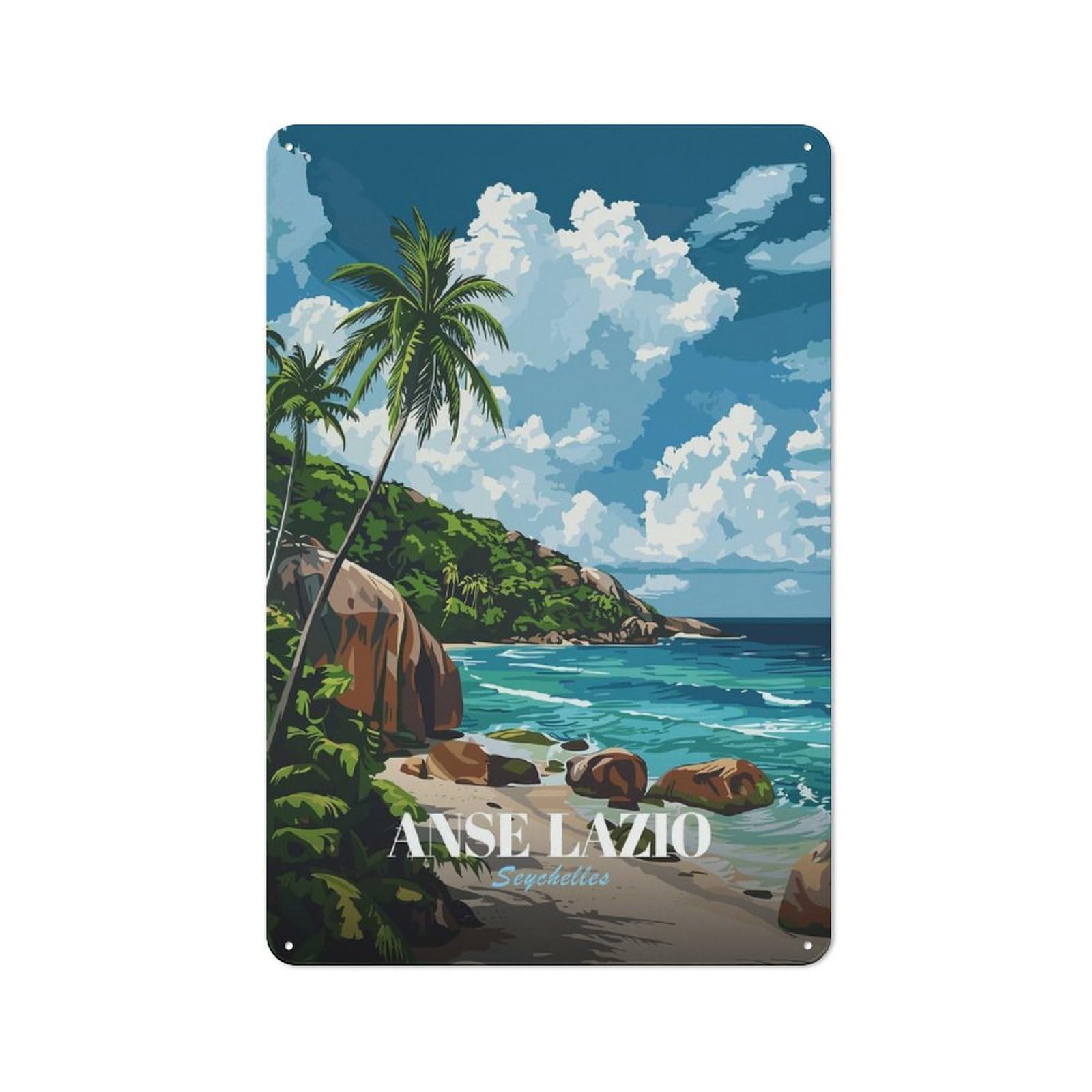 Junmoney Style-18 Vintage Tin Sign 30X20cm With Anse Lazio Seychelles Tropical Beach For Hobby Room Or Studio, A Decorative Christmas Gift For Hobby Room Decor Fans