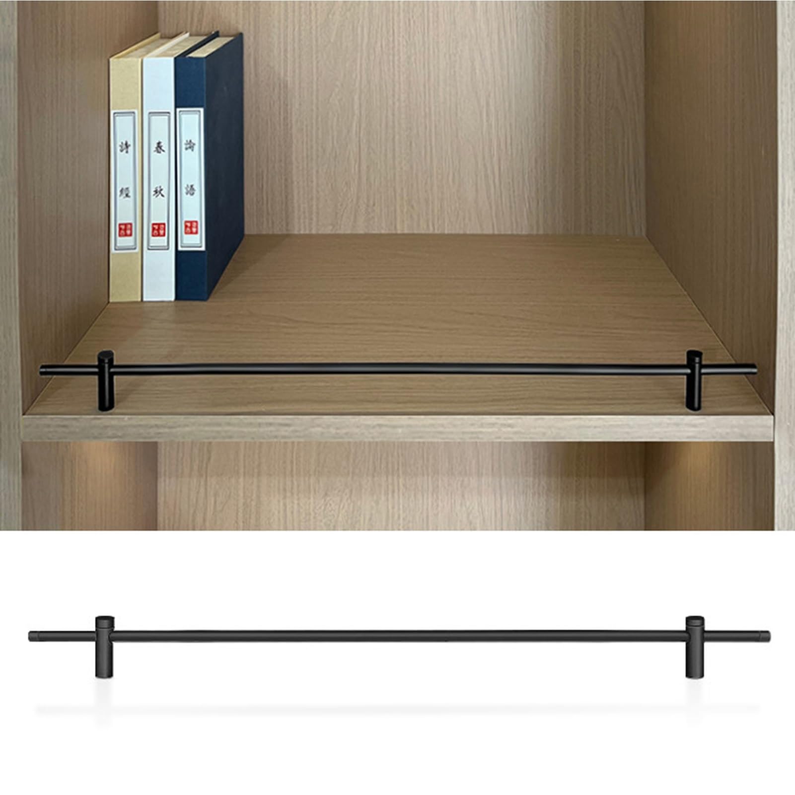 MESCXTY Metal Shelf Rail Fence 4 Pack, Aluminum Pole Guardrail Gold, Versatile Shoe Rack/Bookcase/Kitchen Cabinets/Closet Front Guard Decorative Rod, Prevents Items from Falling(Black,23in/58cm)
