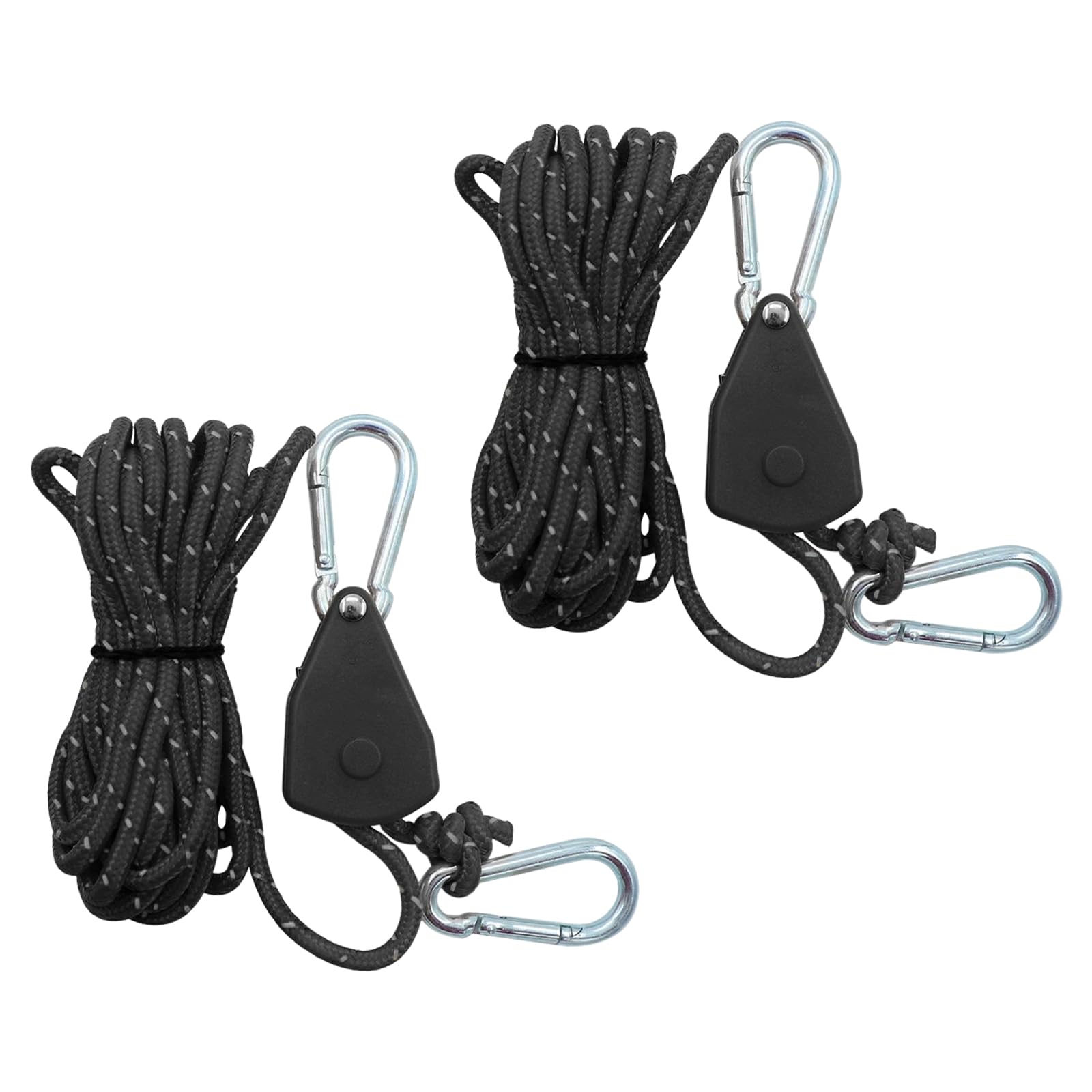 2Pcs Reflective Tent Guy Ropes,4m Tent Camping Cord with Pulley,4mm Cord Ratchet Rope Adjustable Heavy Duty Rope Hanger for Plant Grow Room Awning Outdoor Camping Gazebo Hiking Picnics (Black, 4)