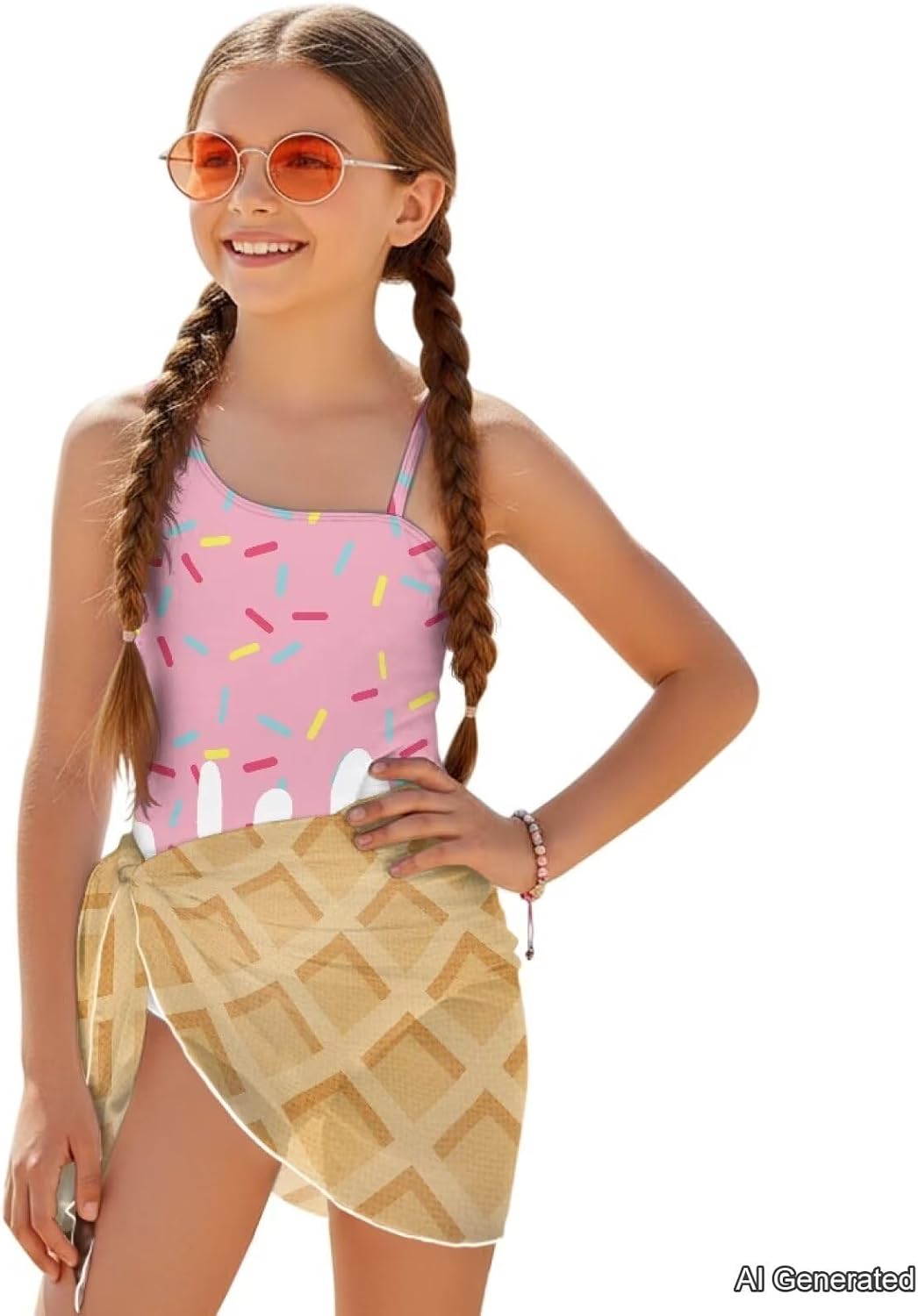 Girls One Piece Swimsuits 7-18 Years, Novelty Adjustable Straps One Shoulder Bathing Suit with Cover up Skirt