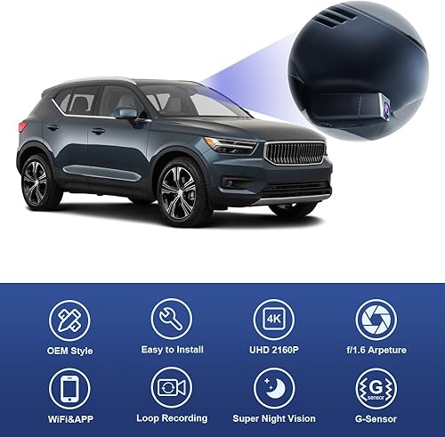 Miniatura 4 de Fitcamx Cámara de salpicadero 4K compatible con Volvo XC40 2022 2021 2020 2019 T4 T5 modelo A aspecto OEM integrado video UHD WiFi grabación de