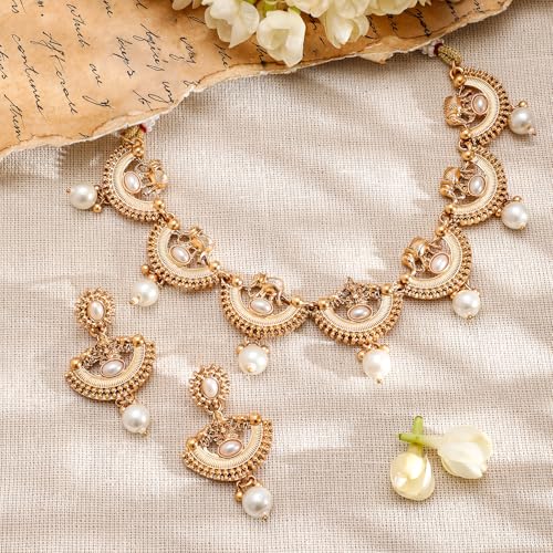 Image of Rubans Necklace Set Gold Plated Traditional Stylish Jewellery Gift for Women & Girls