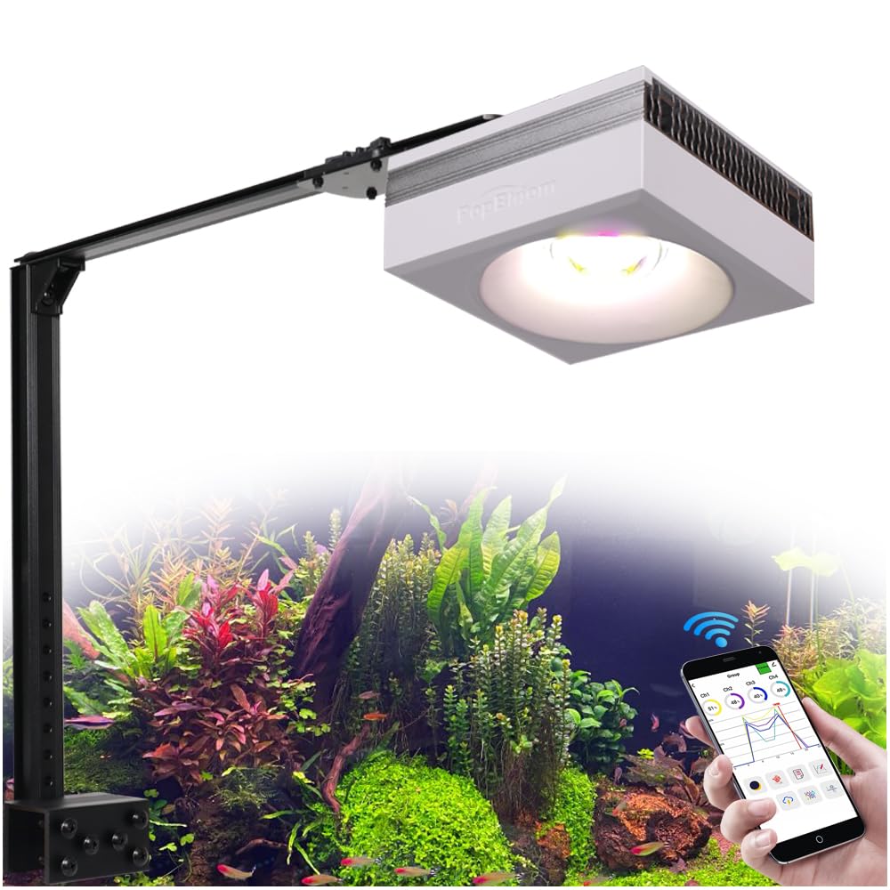 PopBloom RL90 Freshwater LED Aquarium Light 100W, WiFi APP Control Aquarium Light Full Spectrum for 16"-28" Freshwater Fishes Plants Tank, High Power & Programmable (1 Lights with Arm kit)