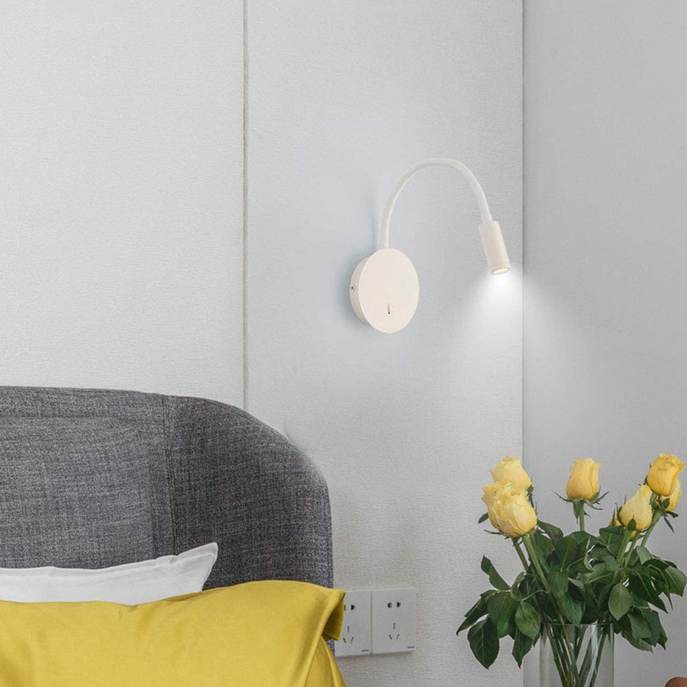 Luces de Lectura de Pared de Cuello de Cisne Flexible lámpara de Cama con Interruptor 3W LED LAMPLA Minimalista Minimalista Luz de Pared de Interior Hoteles Hoteles de la Cama Camino Blanco