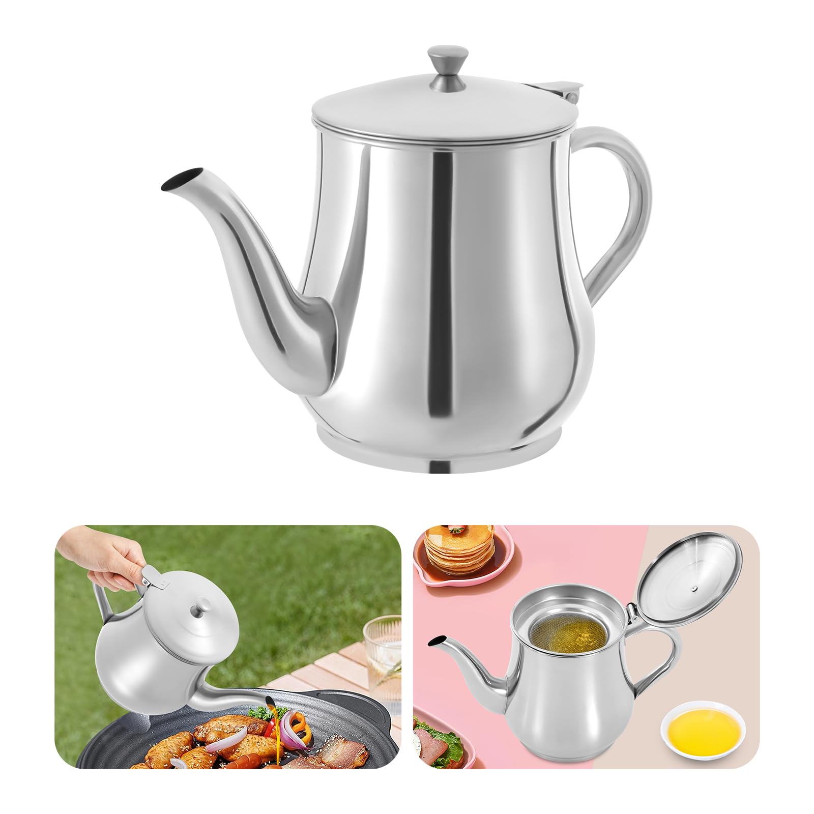 Séparateur d'huile en acier inoxydable 201 - Capacité : 1,36 l - Avec filtre amovible - Pour huile de friture, huile alimentaire, graisse de bacon - Argenté