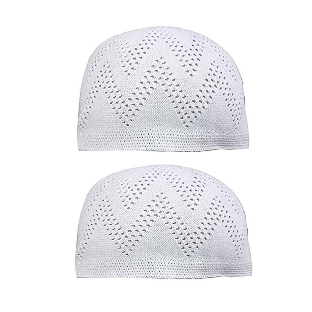 Shahid Cap House Men's Muslim Sufi Turkey Prayer Cap in White Color (2 Pieces Combo)