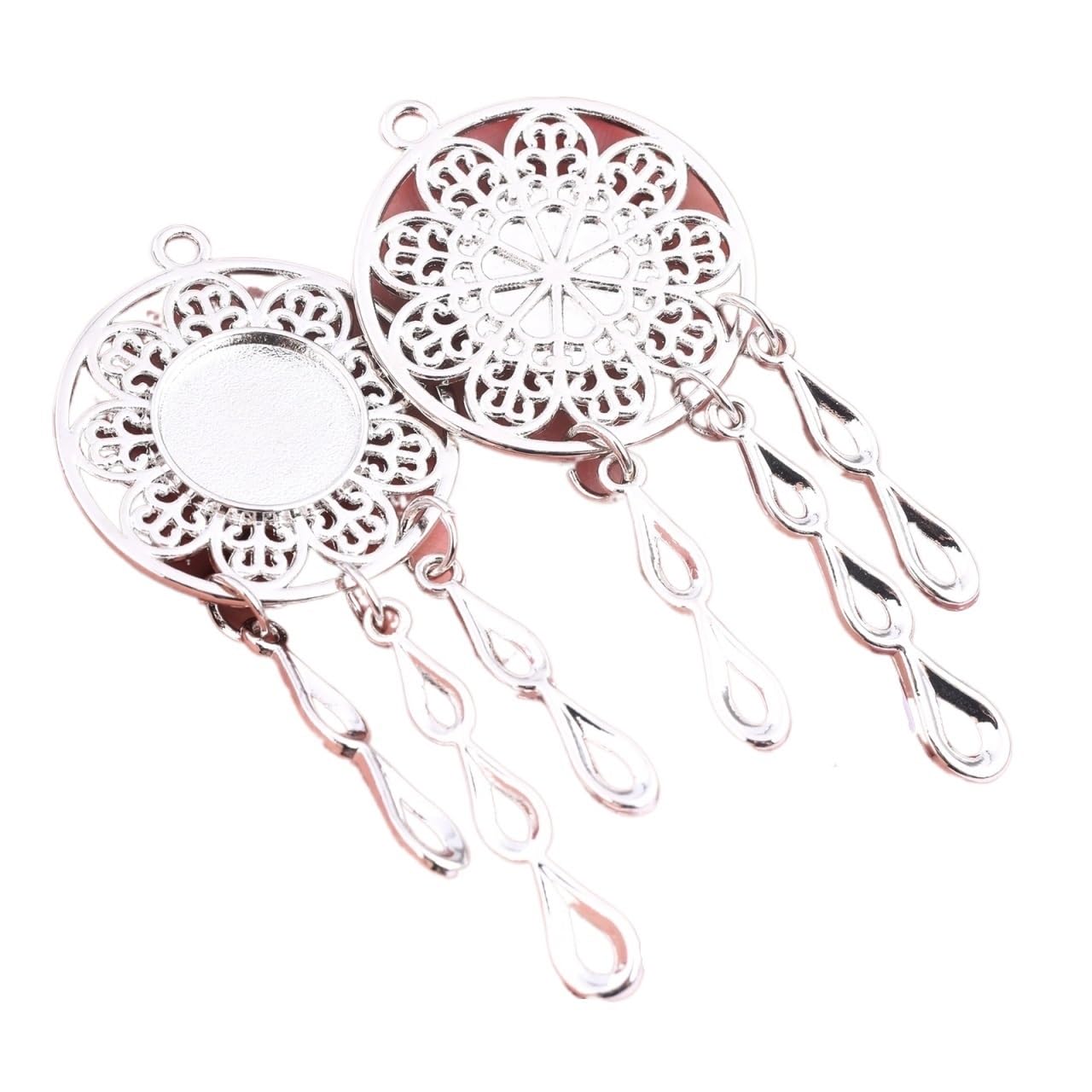 zyrqon 25pcs 12mm Cabochon Pendant Trays with Feather Teardrop Charms for DIY Jewelry Making