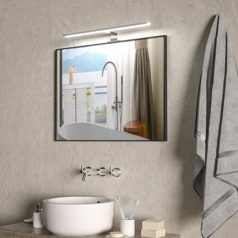 BAKAJI Lampada da Specchio Bagno Applique Parete Muro Lunghezza 60cm Luce LED 12W 960lm Risparmio Energetico Bianco Freddo 6500K Design Moderno in Alluminio Cromato 3 Tipi di Installazione