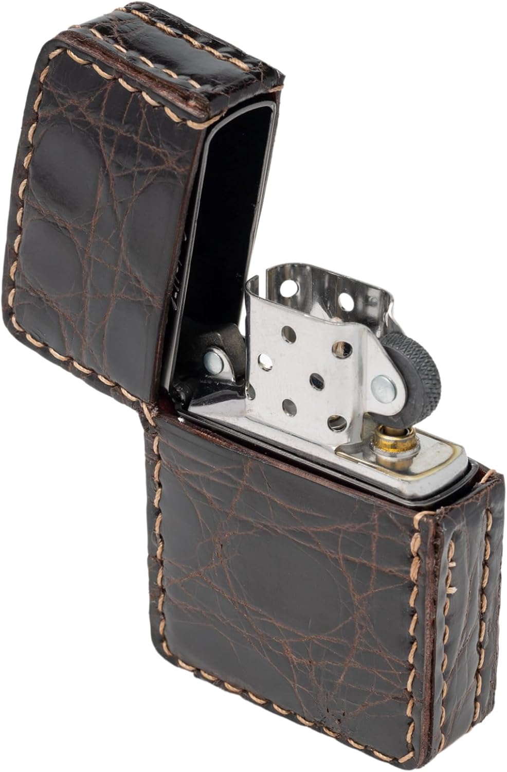 ZIPPO ライターケース オイルライター用 レザー 革 サック 天然素材 手作業 ハンドメイド クロコ 茶