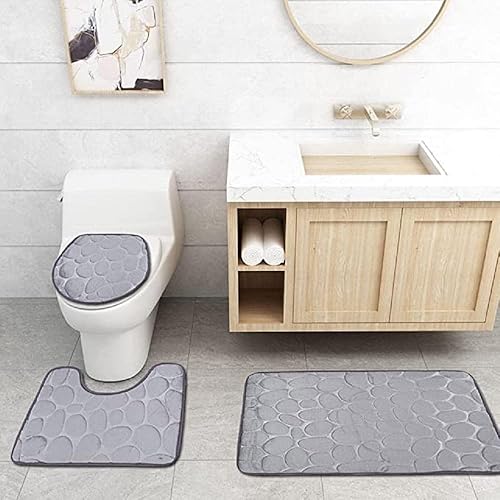 Miniatura 2 de Luxury Home Collection - Juego de 3 alfombras de baño suaves de espuma viscoelástica de color sólido en relieve de piedra antideslizante con