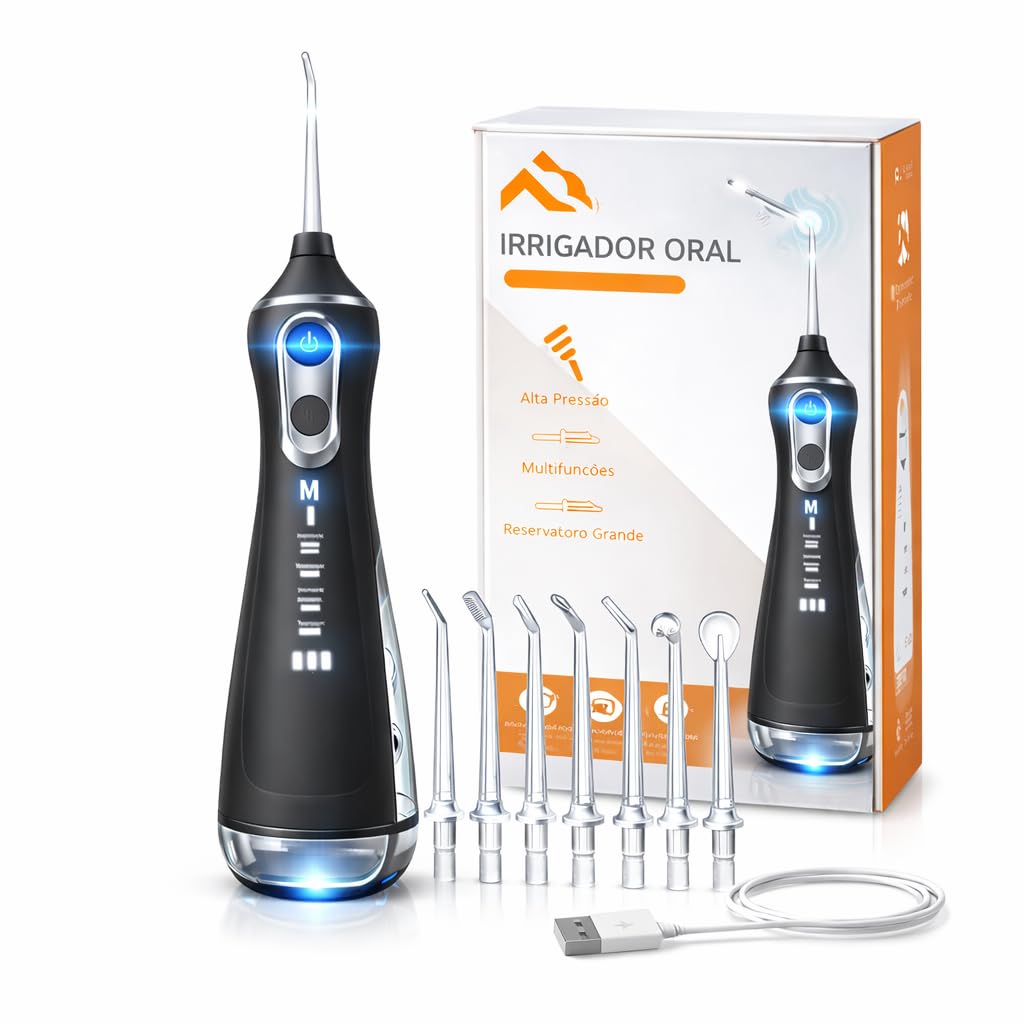 Irrigador Oral Bucal Portátil Sem Fio Recarregável 5 Modos Pressão 8 Bicos | Jato de água