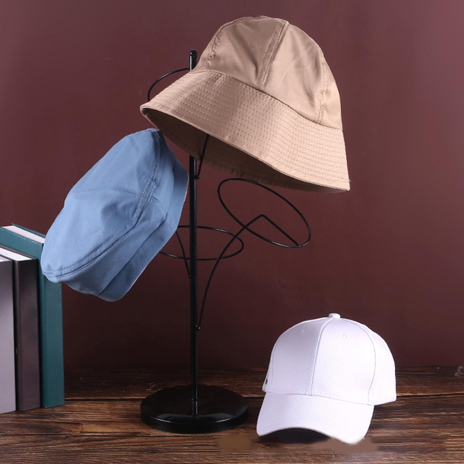 Soporte de sombrero de metal moderno con 5 ganchos redondos de pie Estante para gorra de béisbol Soporte de exhibición de almacenamiento de sombrero Organizador Soportes de metal modernos