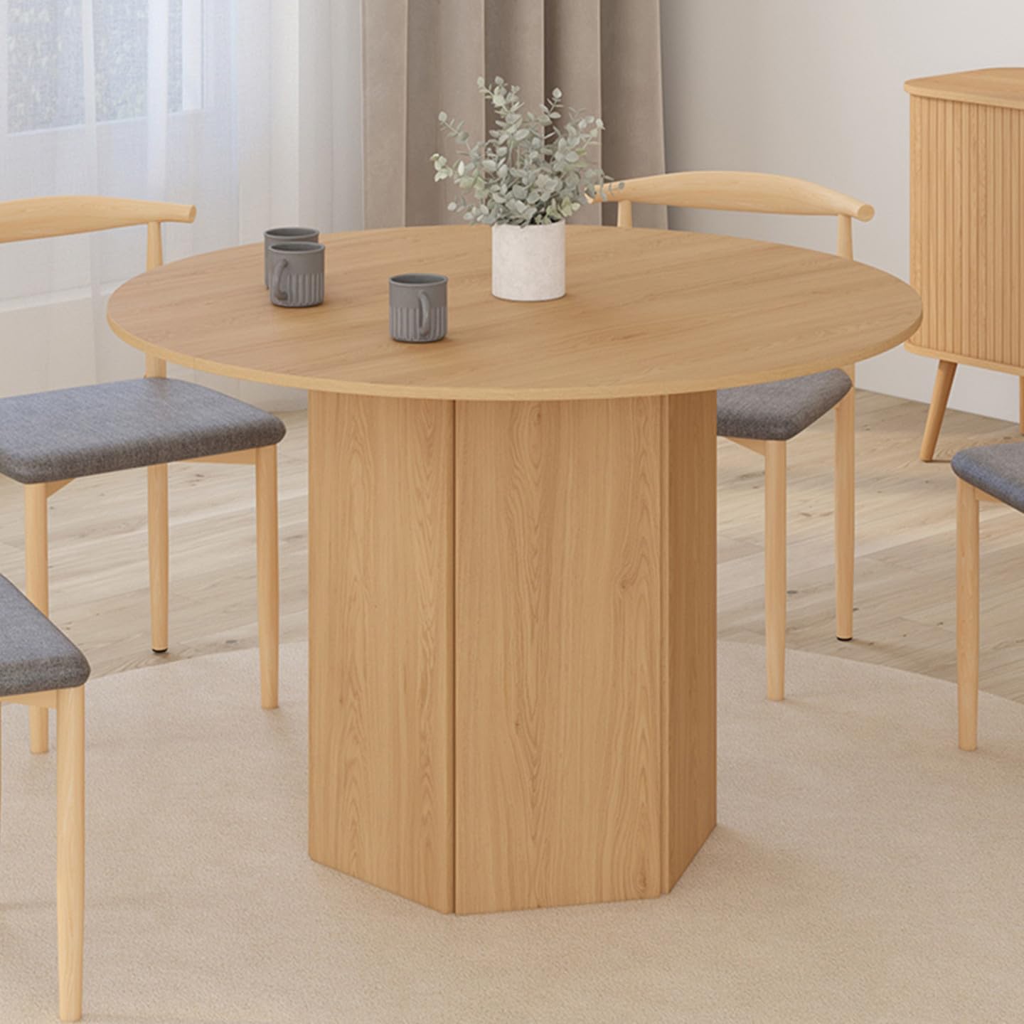 IDMarket – Mesa de comedor redonda Berthe para 6 personas, 110 cm, pie hexagonal