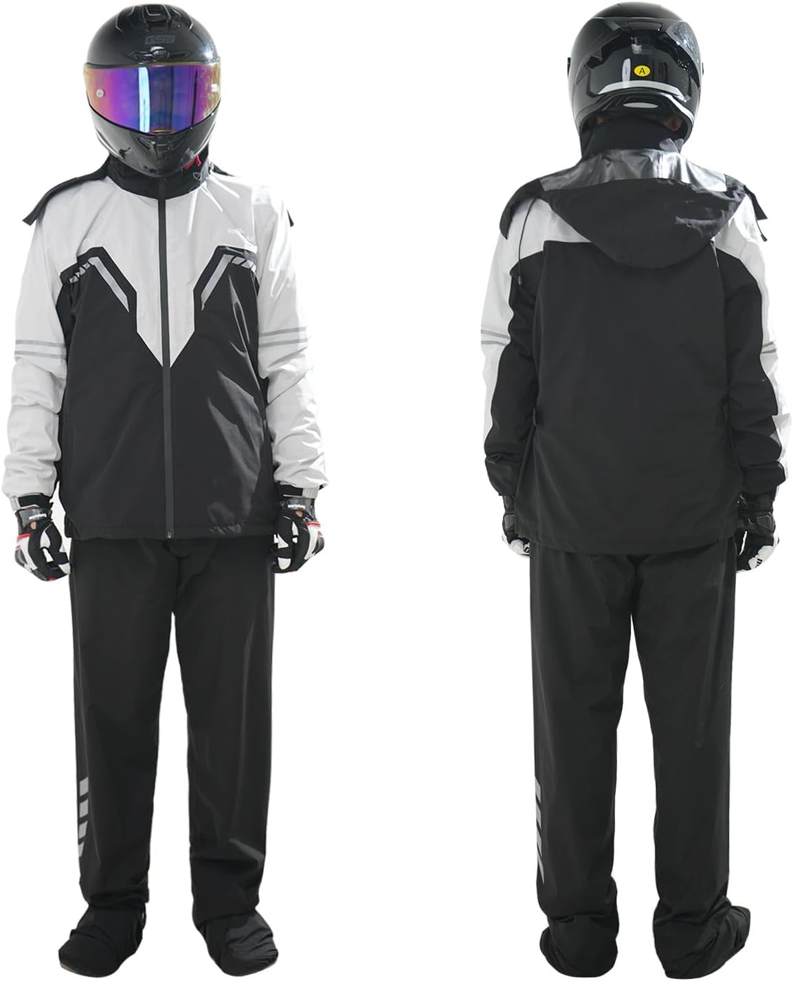 Motorcycle Men's Rain Suit for Men,Waterproof Jacket and Pants, Breathable Reflective Lightweight Hooded Rain Gearfor Cycling Fishing Hiking (Grey&Black, XX-Large)
