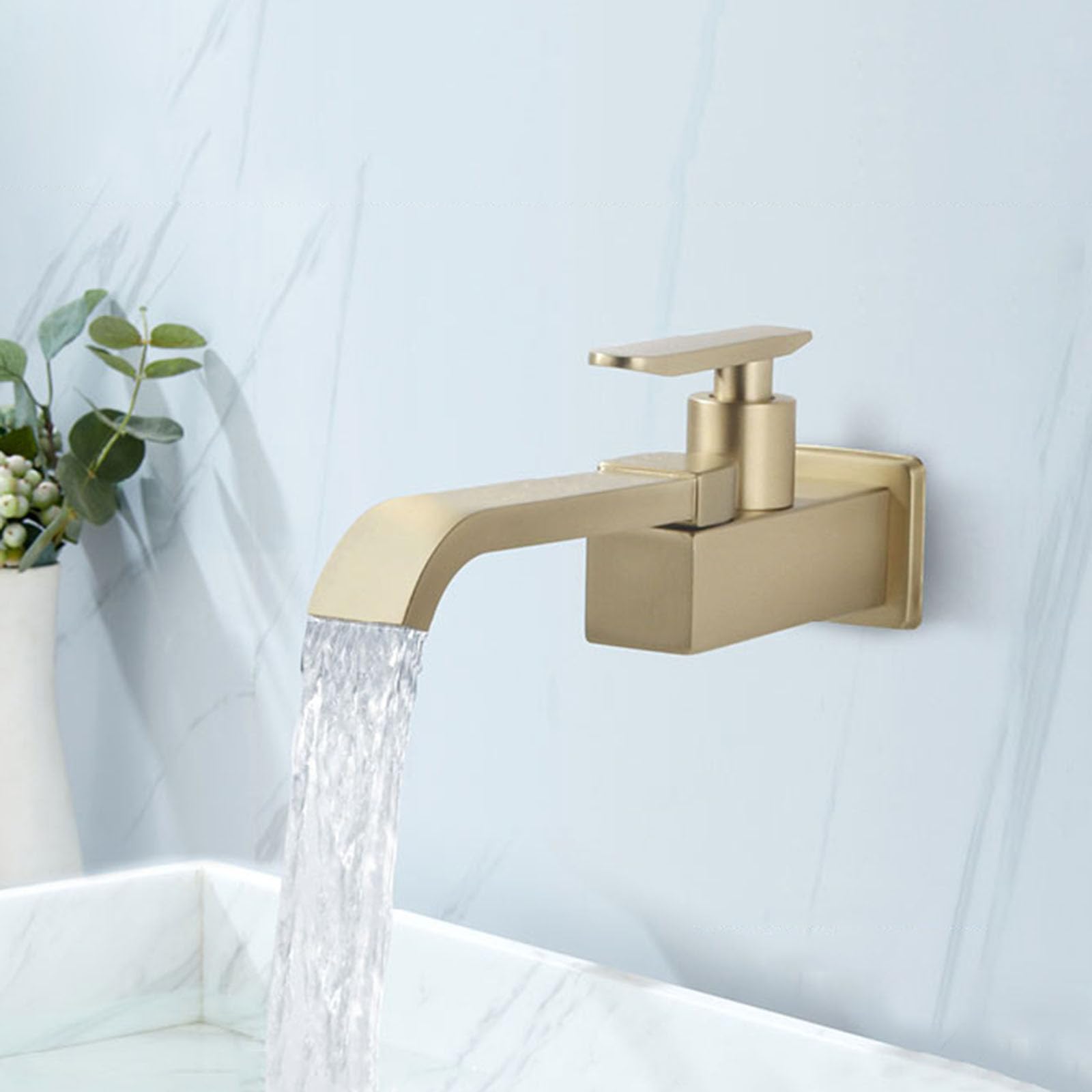 Rubinetto a Cascata per Lavabo da Muro Oro Spazzolato 180° Rotazione Miscelatore Solo Acqua Fredda per Bagno,Oro Spazzolato
