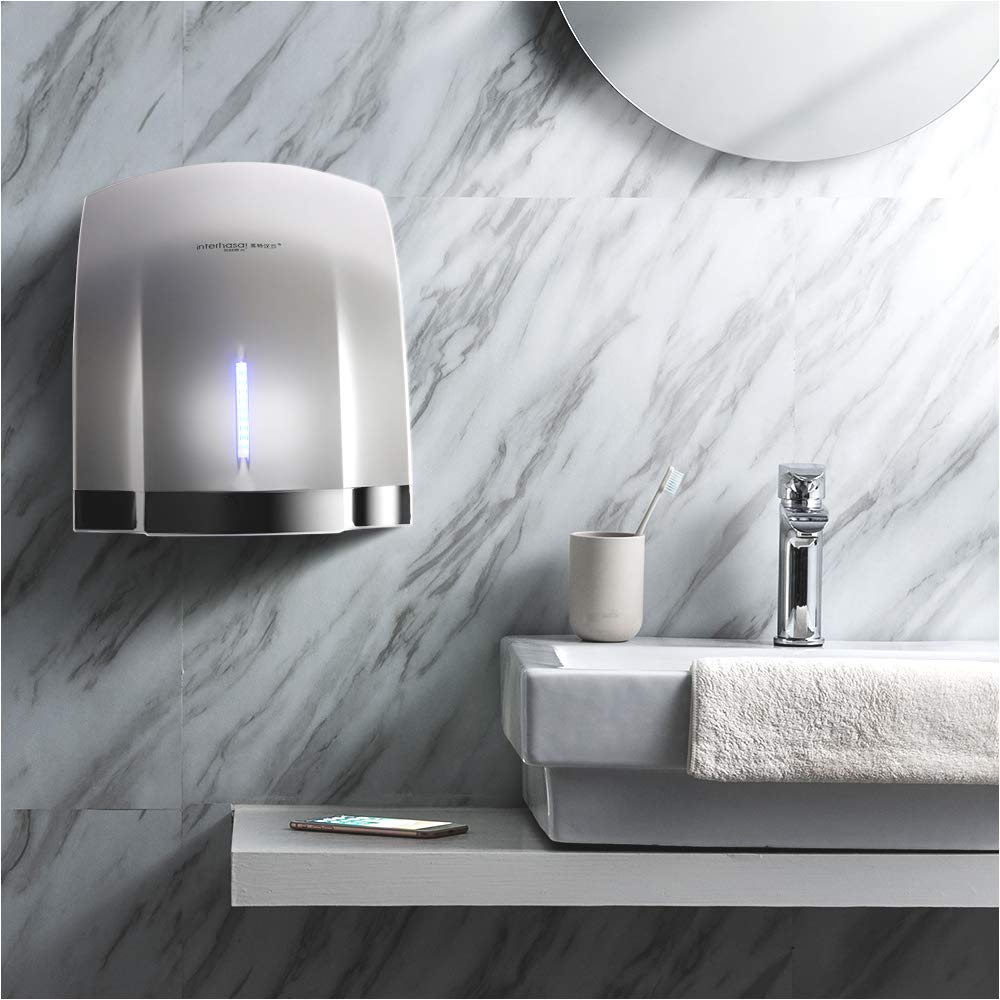interhasa! Commercial Hand Dryer, 1800W High Speed Automatic Electric Hand Dryer for Bathrooms Commercial (Silver)