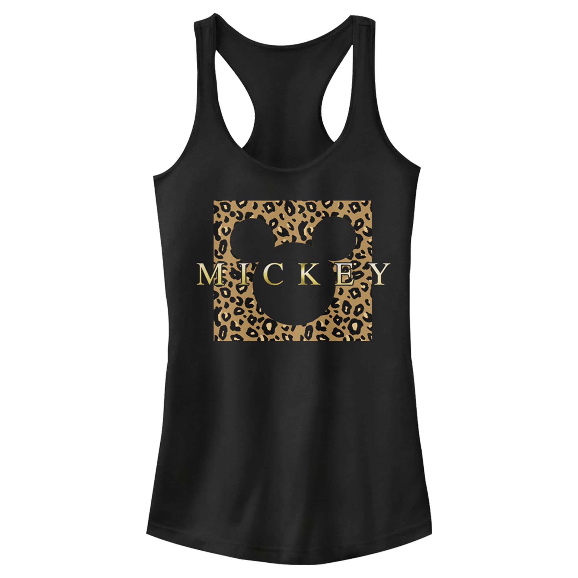 Disney Women's Mickey Mouse Gold Cheetah Print Box Juniors Racerback Tank