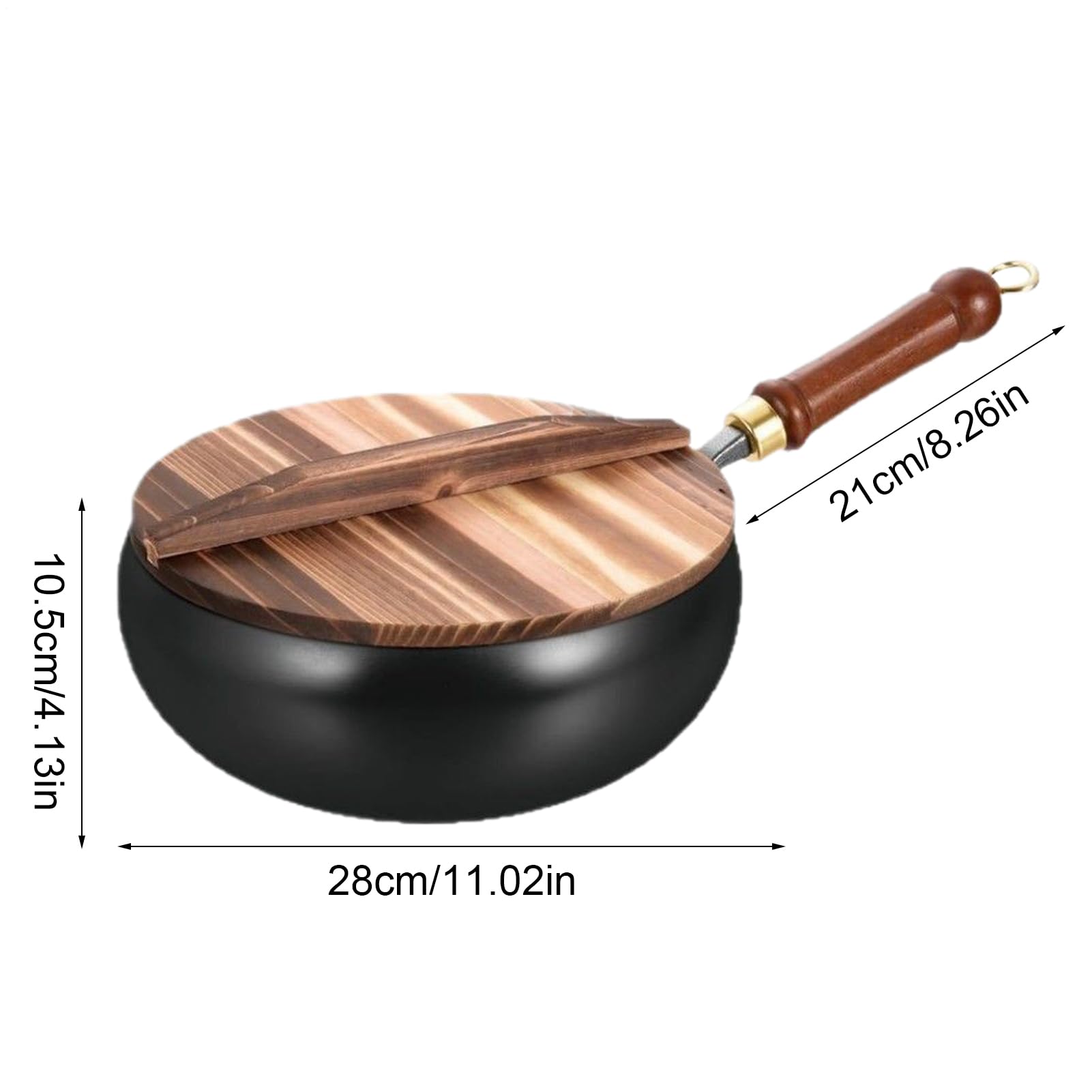 Wok cinese in ghisa fatto a mano, diametro 28 cm, padella antiaderente in ferro forgiato a mano, padella con coperchio e manico in legno, wok in ferro senza rivestimento, metodo tradizionale per stufe