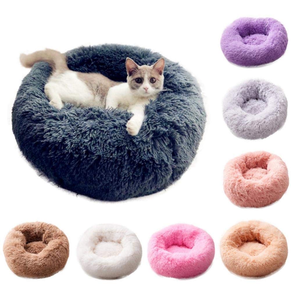 Letti per gatti Letto rotondo comodo e calmante per gatti Letto rilassante per cani Casa anti-ansia per gatti in pile Marshmallow Cuscino per gatti-bianco crema, diametro esterno 50 cm, Cina
