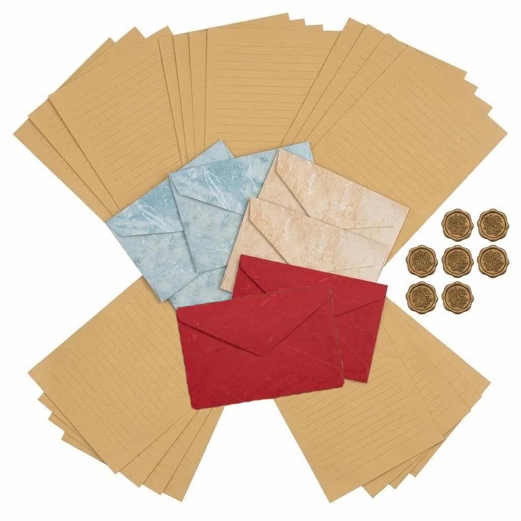 35PCS Letter Writing Set, Letter Writing Paper and Envelopes, Sealing Stamp Letter Writing Kit, Vintage Writing Paper and Envelopes Sets, Stationery Kit for Wedding Birthday Invitation