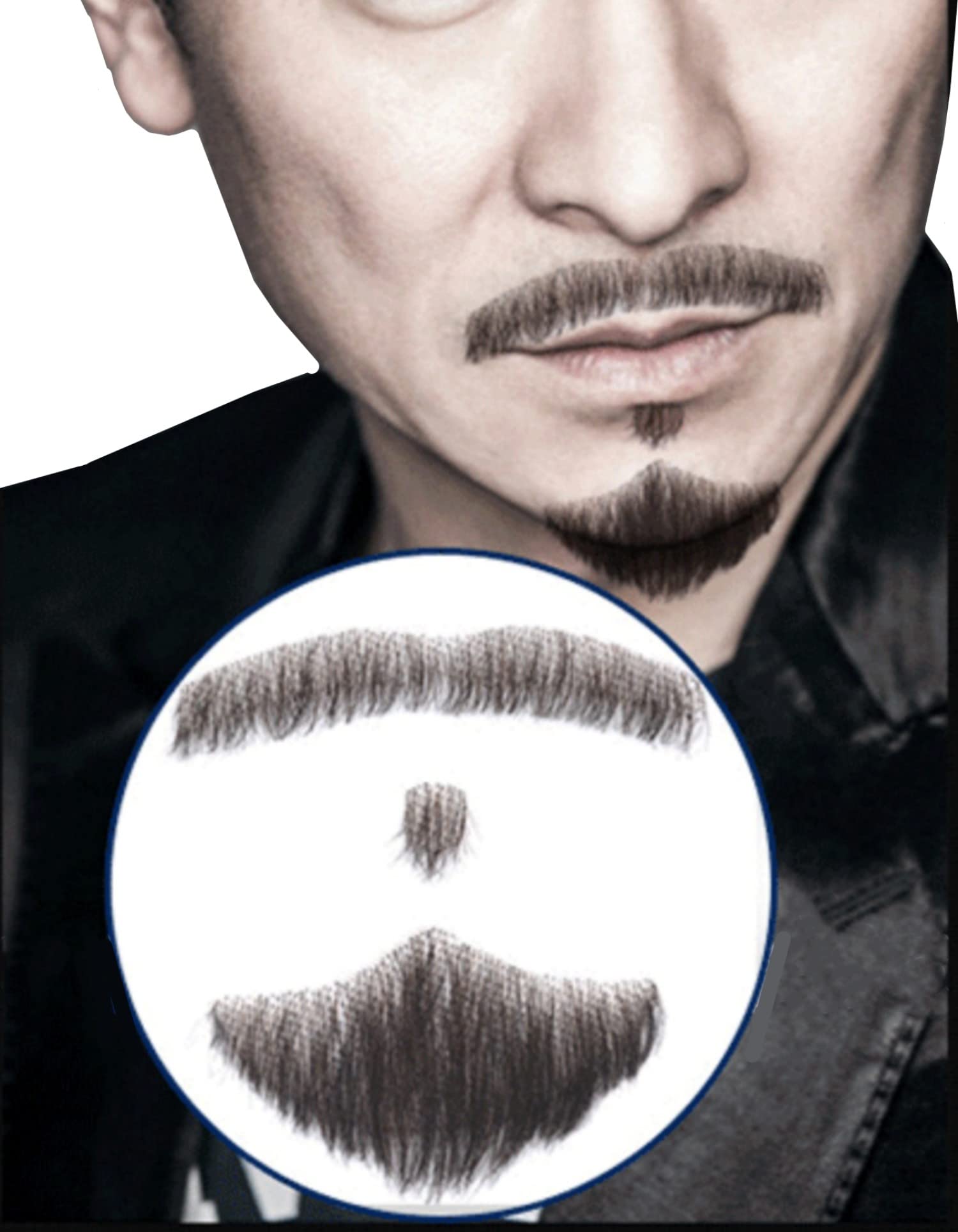 BuryTony Men's Fake Beard 100% Human Hair Face Beard Reusable Daily Drama Cosplay Entertainment Party Makeup Props