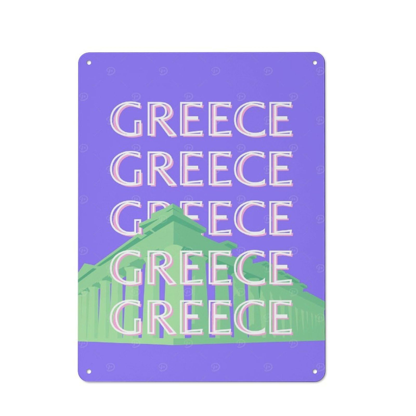 Junmoney Style-1 Tin Wall Plaque 40X30cm With Greece Travel Illustration For Studio Or Craft Room, Suited To Studio Decor Lovers