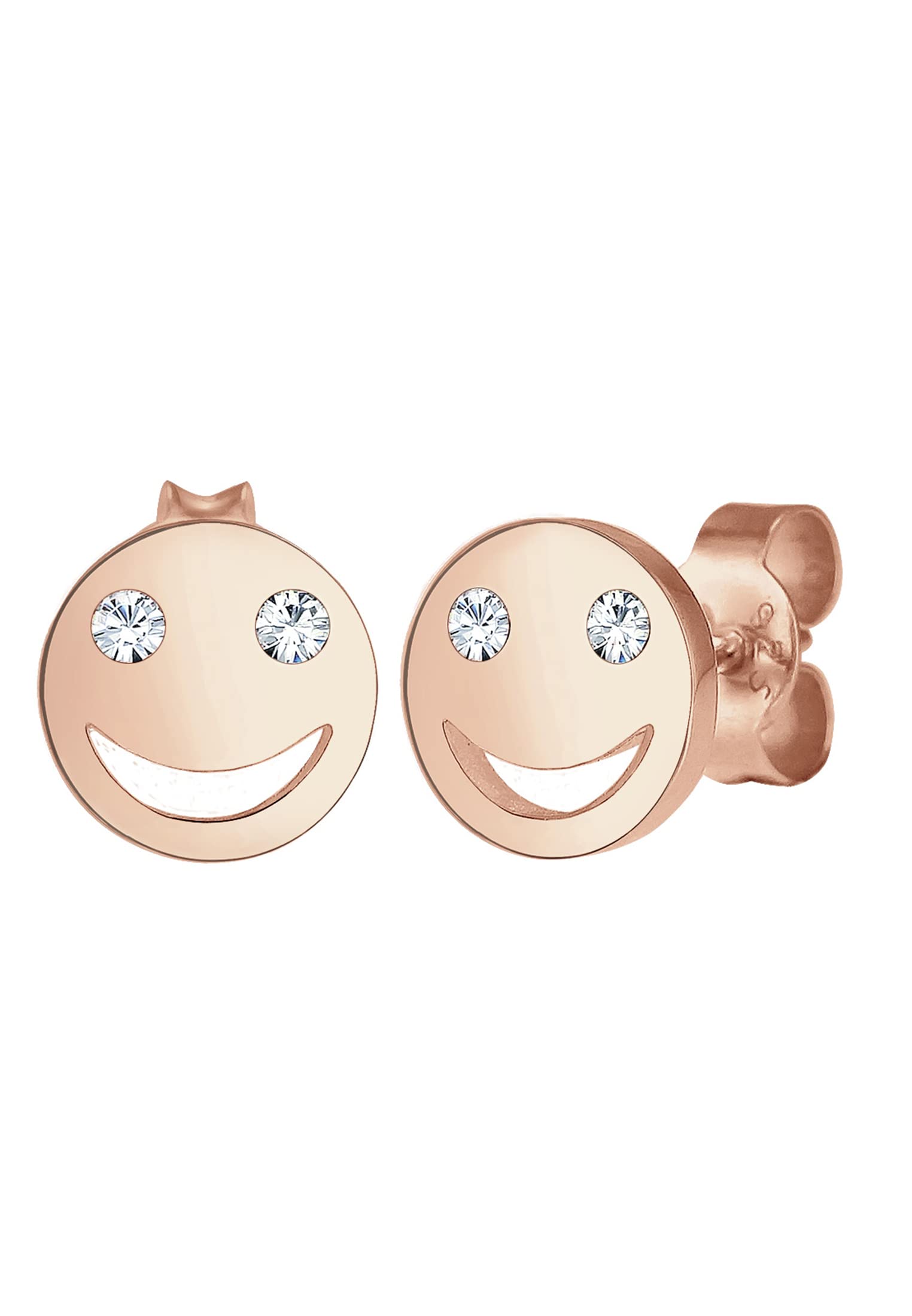 Elli Earrings Emoji Smiley 925 Sterling Silver Rose Gold Plated