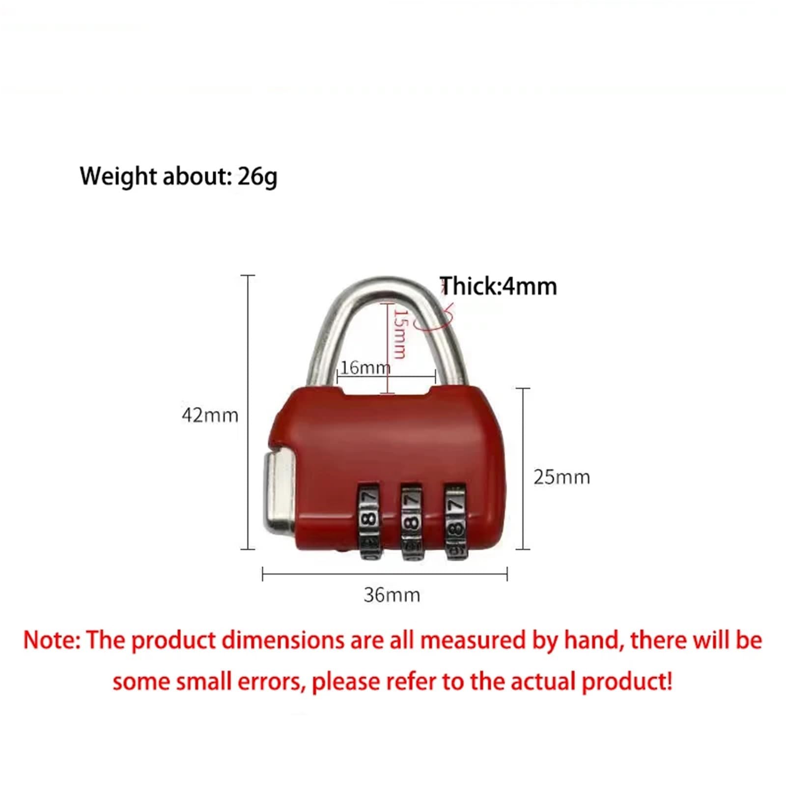 Cadenas de voyage en alliage de Zinc, sac à dos, petite valise de réinitialisation, mot de passe, serrure de cartable, Mini combinaison de 3 mots de passe, 1 pièces(Red)
