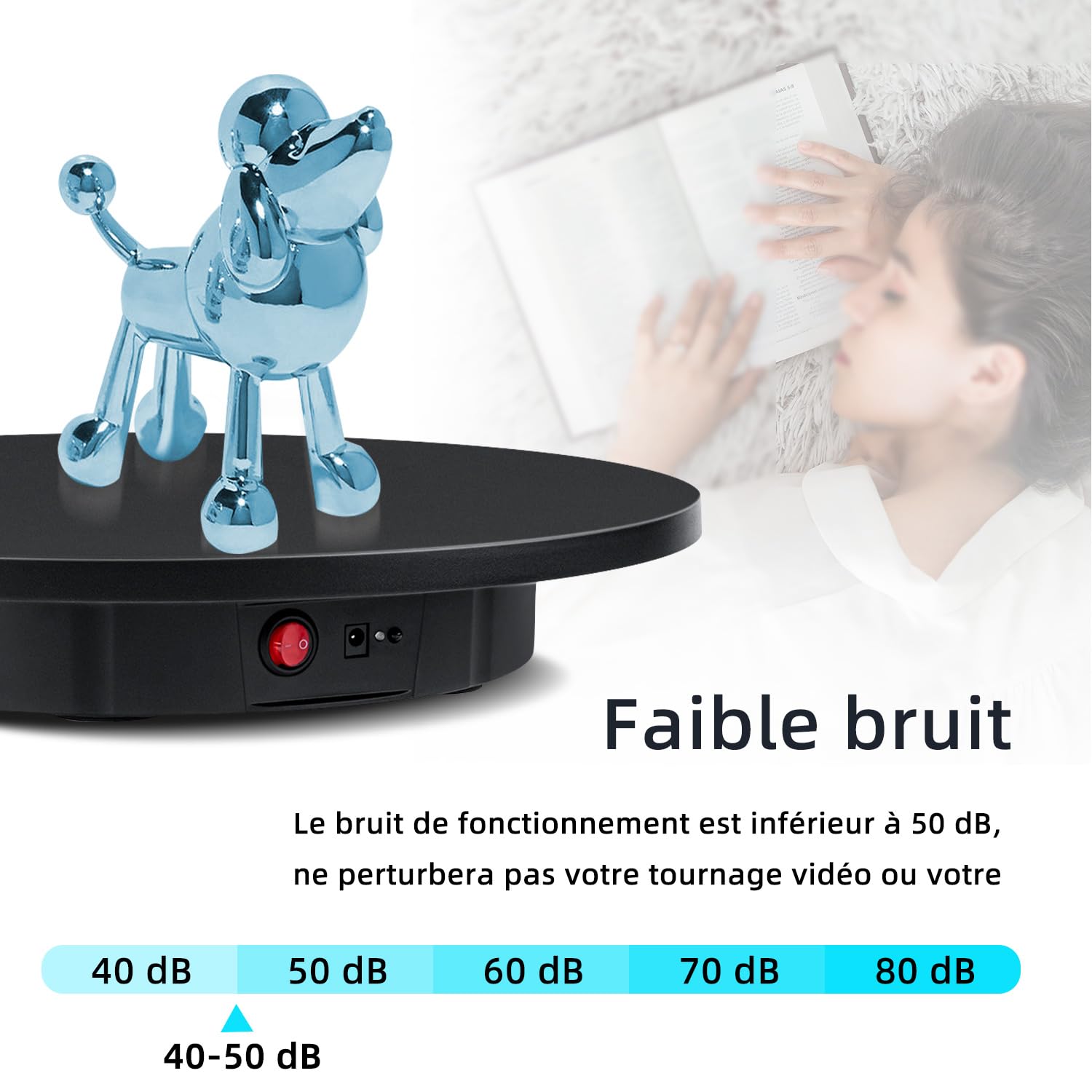 Mcbazel 360° Platine Tournante Électrique 42cm Photographie Professionnelle Platine 100KG Platine Tournante Motorisée Automatique Présentoir Rotatif à 360 Degrés pour Vidéo/Bijoux/Montres - Noir