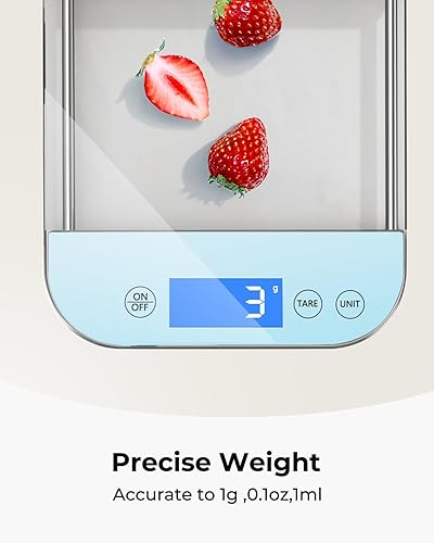 Miniatura 3 de AZC Báscula digital recargable de alimentos gramos y onzas, máximo 33 libras mínimo 0.18 oz, panel de vidrio templado totalmente impermeable, diseño